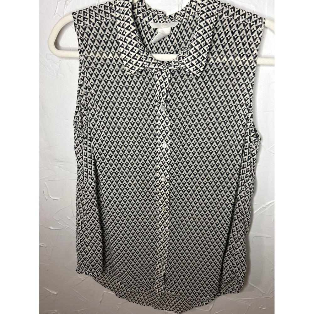 H&M Sleeveless Blouse Top Black White Geometric Print Career‎ Casual